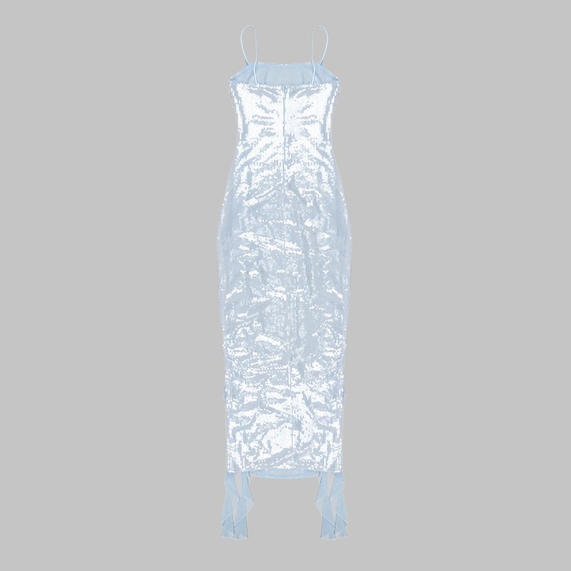Sequin Ruffle Side Slit Maxi Dress H5997