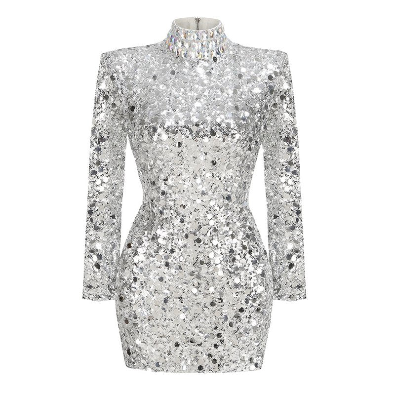 Sequin Turtleneck Mini Dress H6471