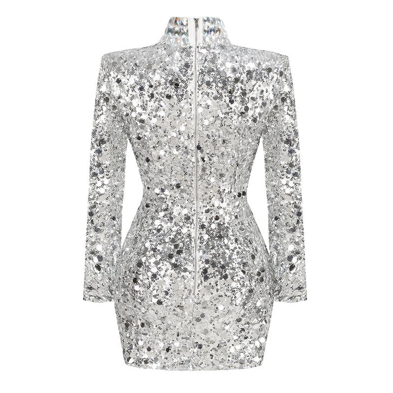 Sequin Turtleneck Mini Dress H6471