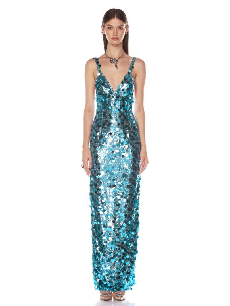 Sequin V-Neck Maxi Dress H6871