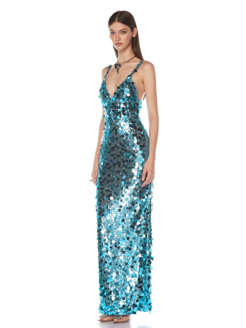 Sequin V-Neck Maxi Dress H6871