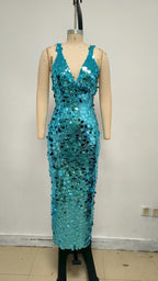 Sequin V-Neck Maxi Dress H6871