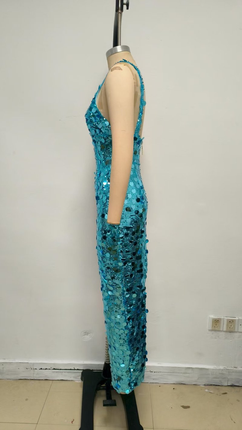 Sequin V-Neck Maxi Dress H6871