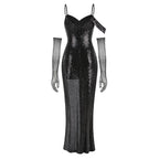 Sequined Asymmetric Split Maxi Dress H6565