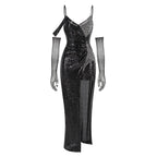 Sequined Asymmetric Split Maxi Dress H6565