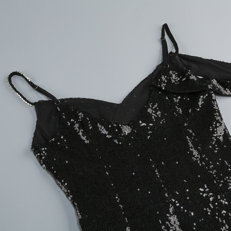 Sequined Asymmetric Split Maxi Dress H6565