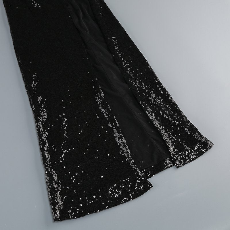 Sequined Asymmetric Split Maxi Dress H6565
