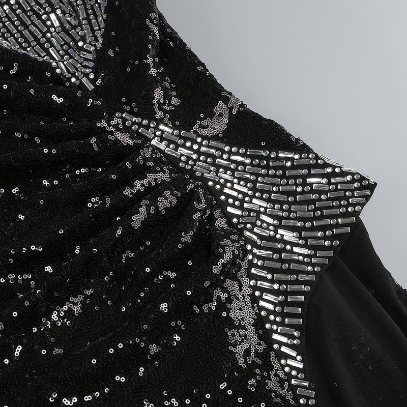 Sequined Asymmetric Split Maxi Dress H6565