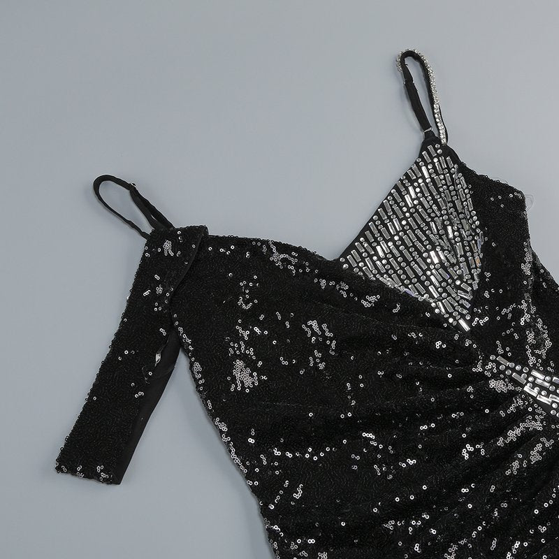 Sequined Asymmetric Split Maxi Dress H6565