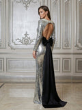 Sequined Backless Bow Maxi Dress H7120