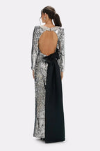 Sequined Backless Bow Maxi Dress H7120