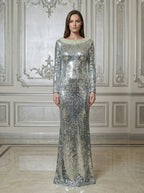Sequined Backless Bow Maxi Dress H7120