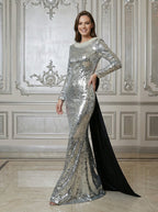 Sequined Backless Bow Maxi Dress H7120