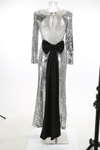 Sequined Backless Bow Maxi Dress H7120
