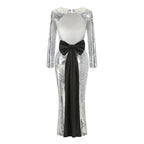Sequined Backless Bow Maxi Dress H7120