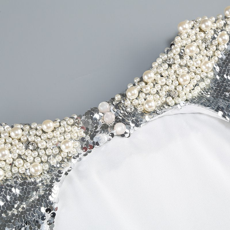 Sequined Backless Bow Maxi Dress H7120