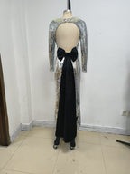 Sequined Backless Bow Maxi Dress H7120