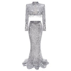 Sequined Crop Top Mermaid Gown H6593