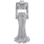 Sequined Crop Top Mermaid Gown H6593