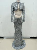 Sequined Crop Top Mermaid Gown H6593