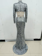 Sequined Crop Top Mermaid Gown H6593