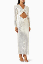Sequined Cut-Out Long Sleeve Gown H6220