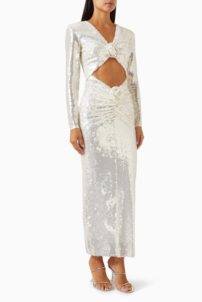 Sequined Cut-Out Long Sleeve Gown H6220
