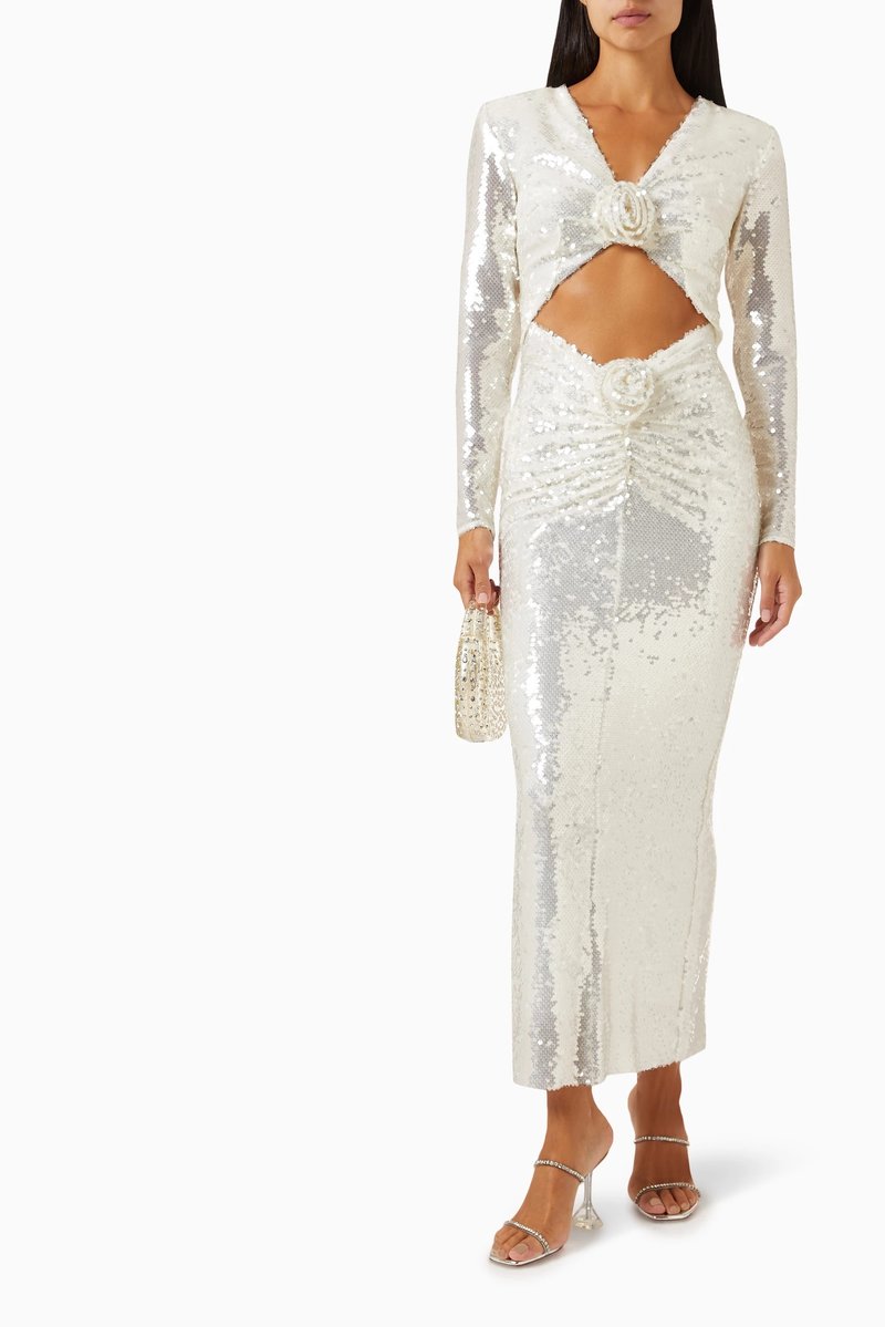 Sequined Cut-Out Long Sleeve Gown H6220