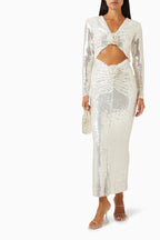 Sequined Cut-Out Long Sleeve Gown H6220