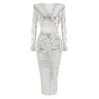 Sequined Cut-Out Long Sleeve Gown H6220