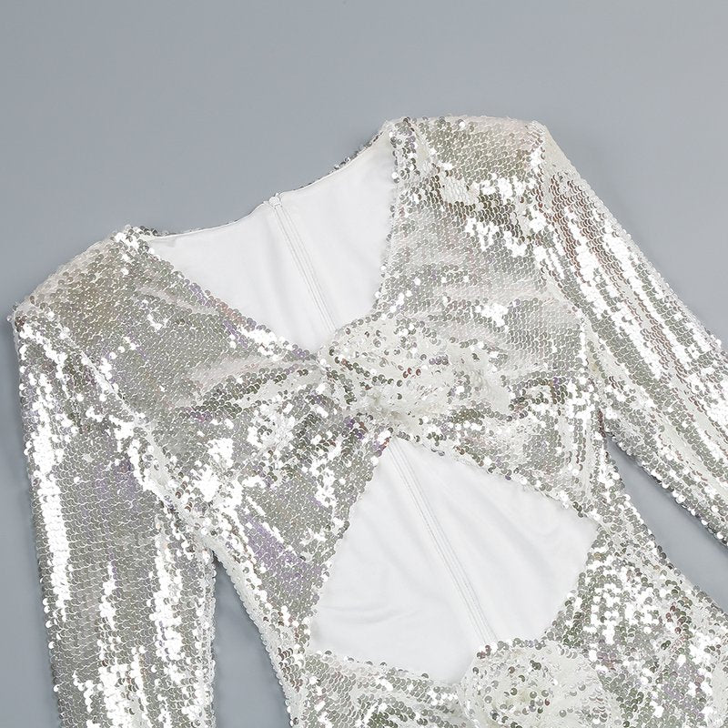 Sequined Cut-Out Long Sleeve Gown H6220