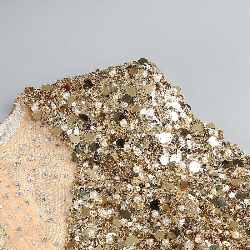 Sequined Cutout Long Sleeve Gown H6566