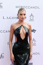 Sequined Deep V-Neck Halter Gown H5999
