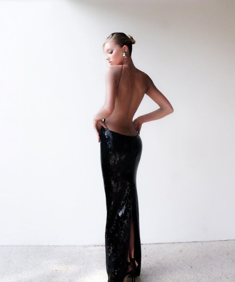Sequined Deep V-Neck Halter Gown H5999