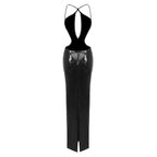 Sequined Deep V-Neck Halter Gown H5999