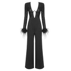 Sequined Feather Sleeve Jumpsuit H6178