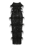 Sequined Feather Tiered Maxi Dress H7142