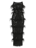 Sequined Feather Tiered Maxi Dress H7142