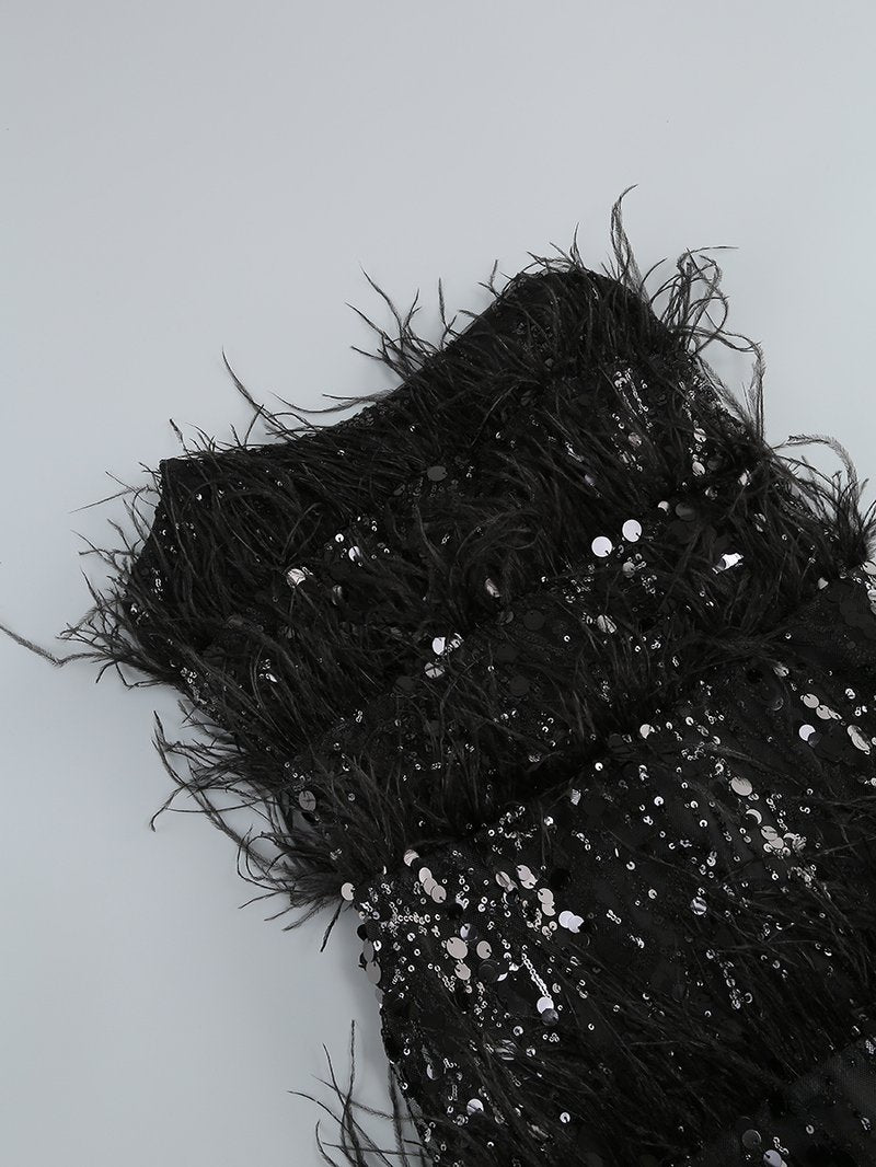 Sequined Feather Tiered Maxi Dress H7142