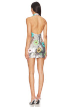 Sequined Floral Halter Mini Dress H6664