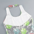 Sequined Floral Halter Mini Dress H6664