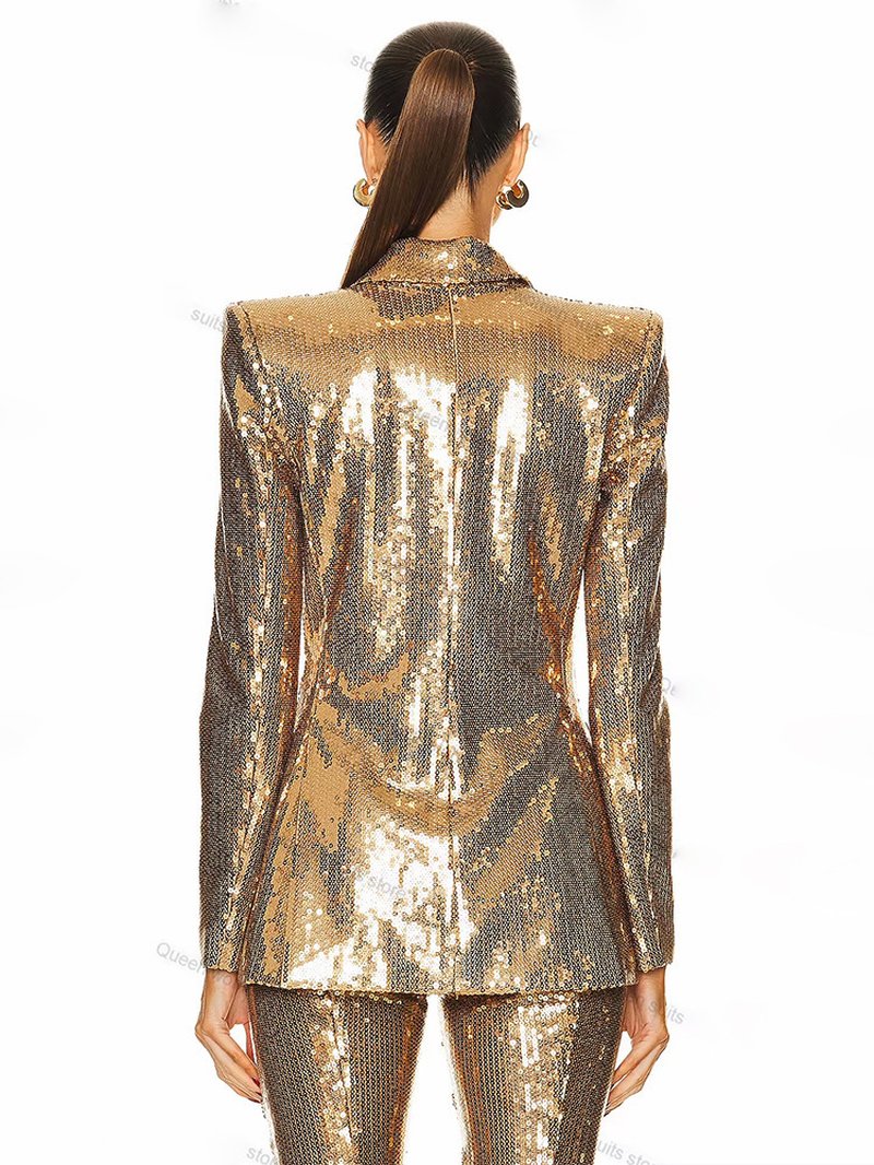 Sequined Gold Blazer & Flare Pants Set H6742
