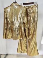 Sequined Gold Blazer & Flare Pants Set H6742