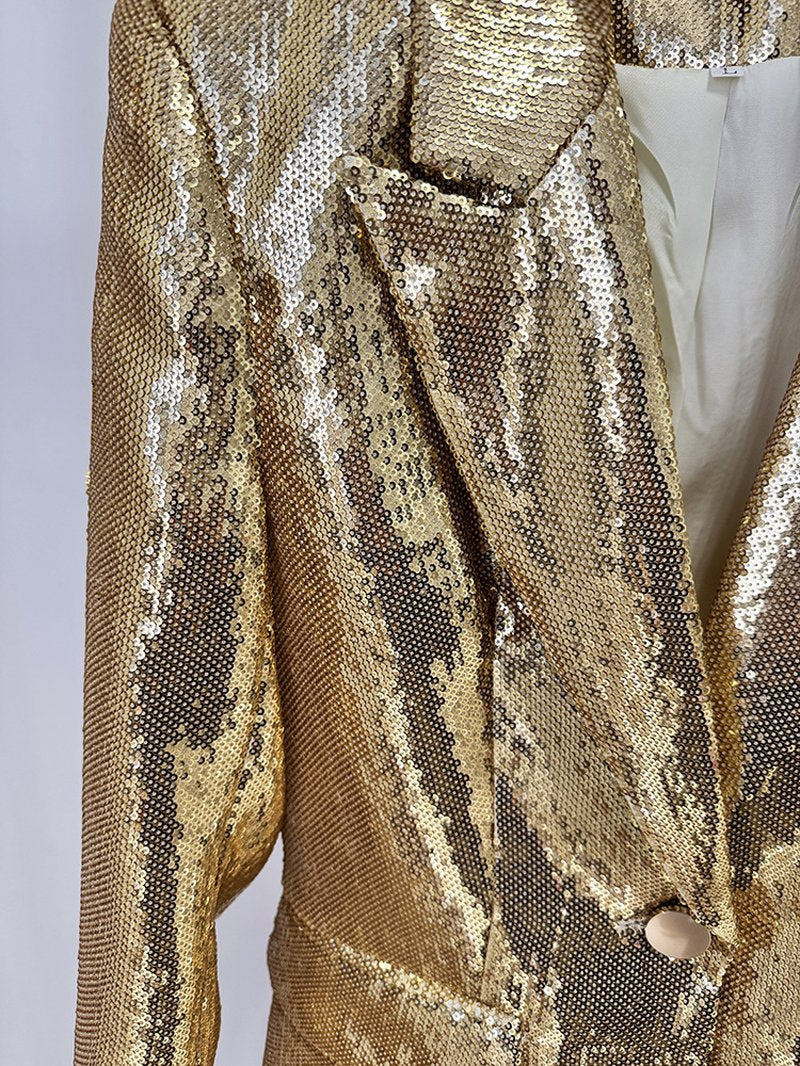 Sequined Gold Blazer & Flare Pants Set H6742