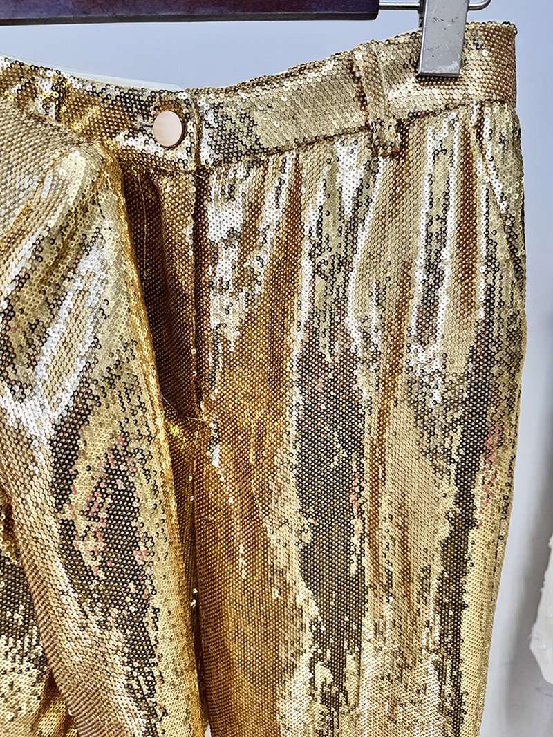 Sequined Gold Blazer & Flare Pants Set H6742