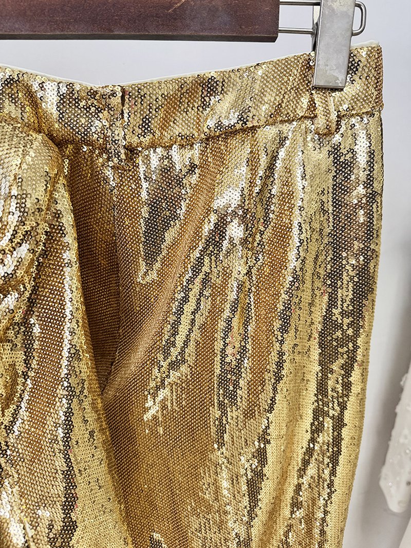 Sequined Gold Blazer & Flare Pants Set H6742