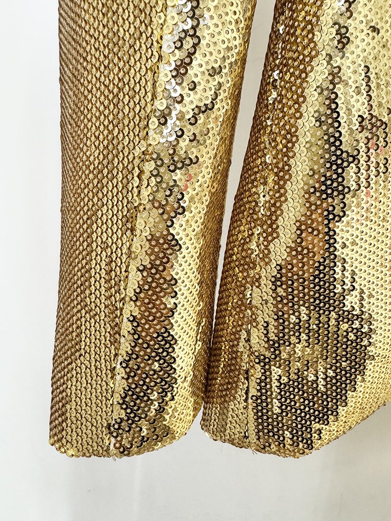 Sequined Gold Blazer & Flare Pants Set H6742