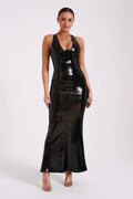 Sequined Halter Neck Maxi Dress H6253