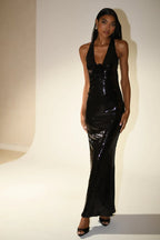 Sequined Halter Neck Maxi Dress H6253