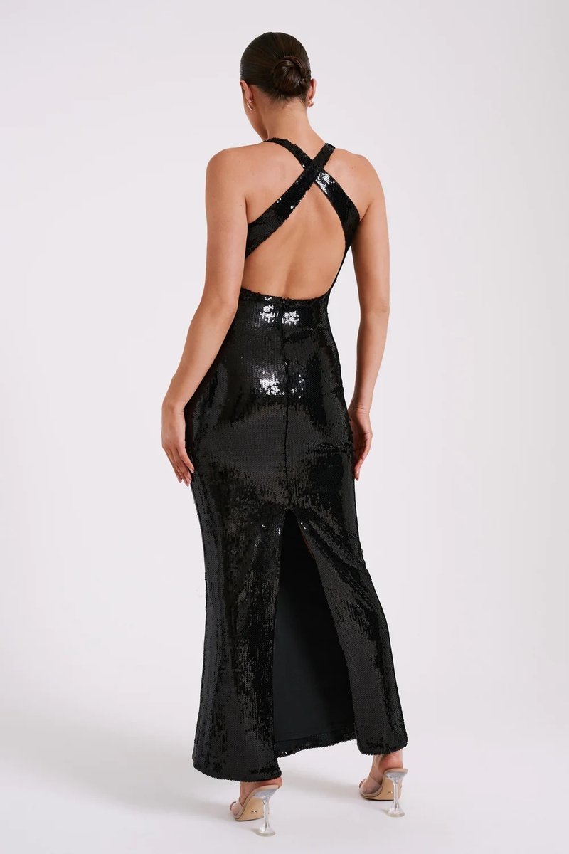 Sequined Halter Neck Maxi Dress H6253